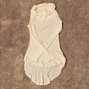 Cream cowl neck waffle knit sweater